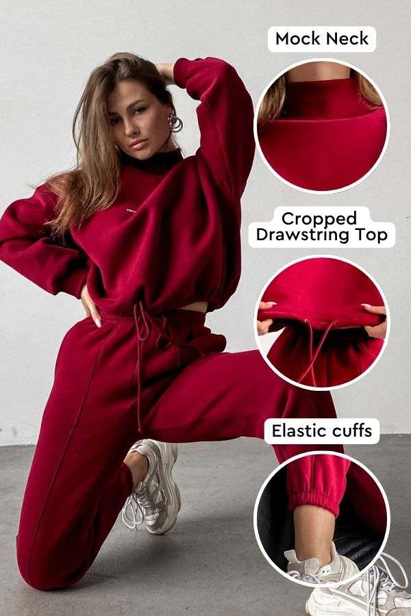Storm Sweater Mock Neck Athleisure Set burgundy image 2 