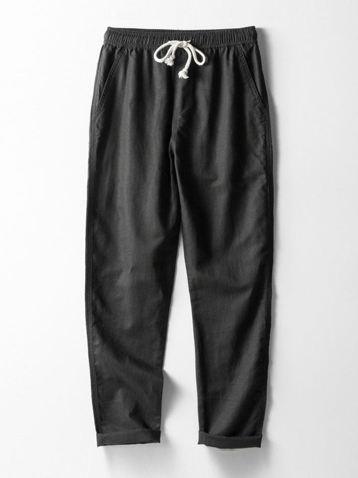 Linen Stripe Open Knit Polo & Straight Leg Linen Pants
