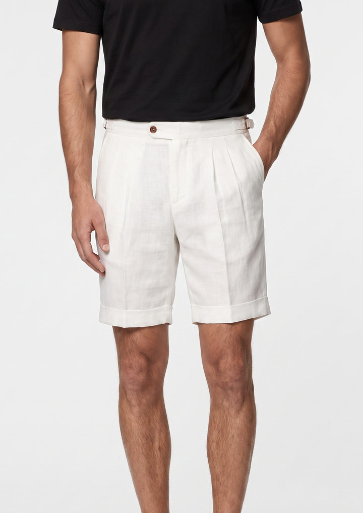 Pleated Linen Seaside Shorts white image 1 #color_white