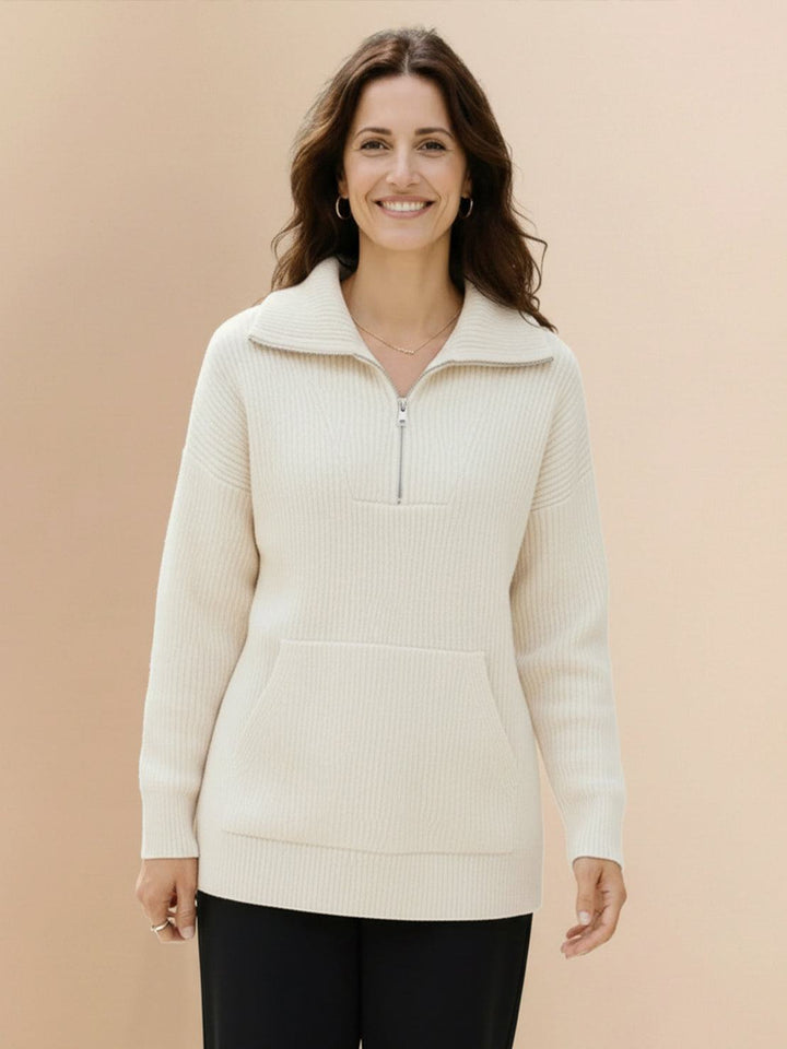 Half-Zip Waffle Pullover off-white image 1 