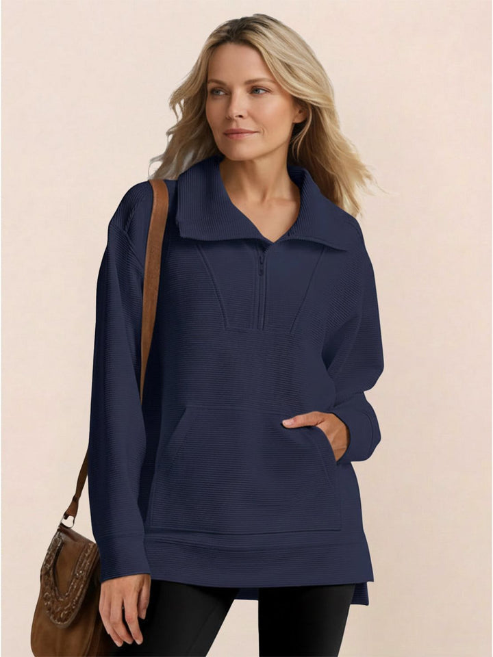 Half-Zip Waffle Pullover navy blue image 1 