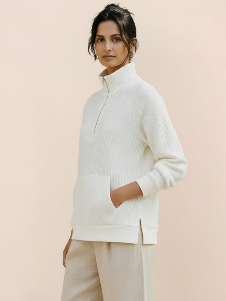 Half-Zip Waffle Pullover white image 2 