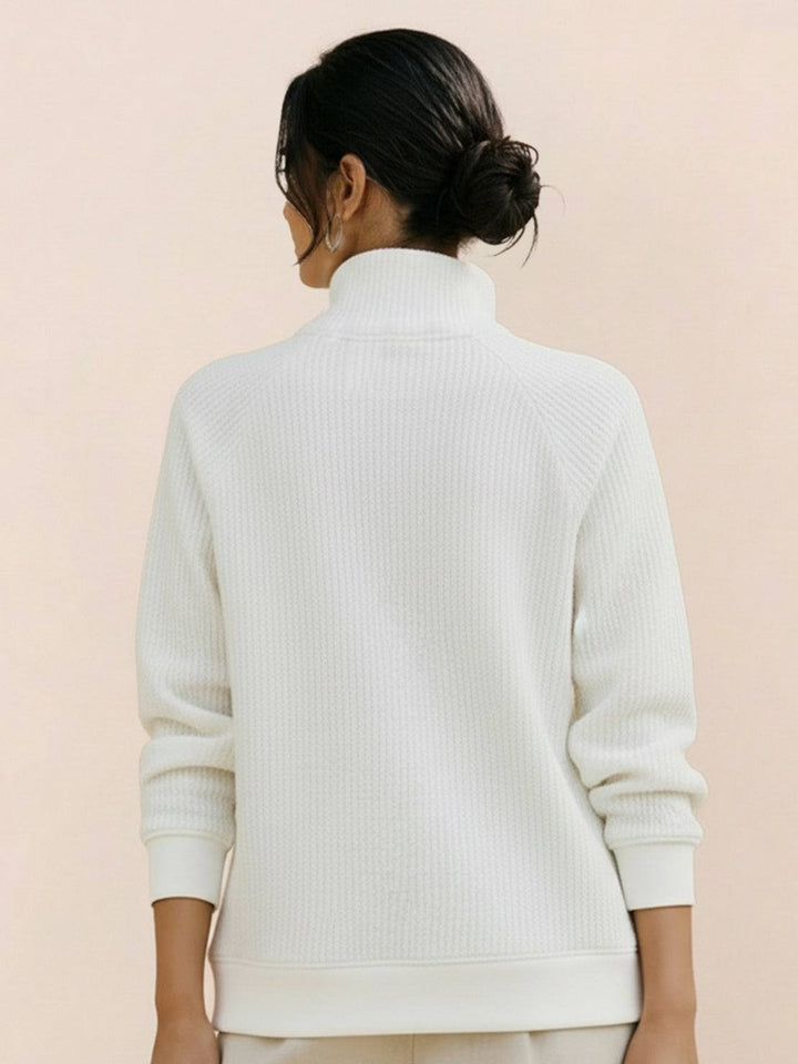 Half-Zip Waffle Pullover white image 3 