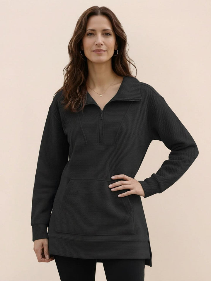 Half-Zip Waffle Pullover black image 1 