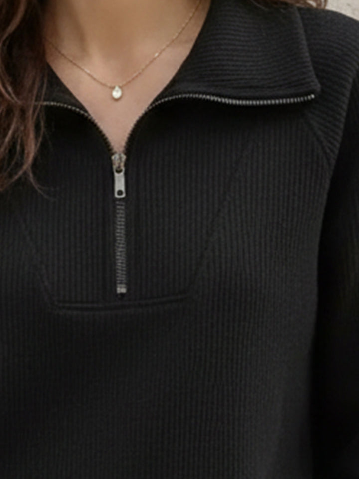 Half-Zip Waffle Pullover black image 5 