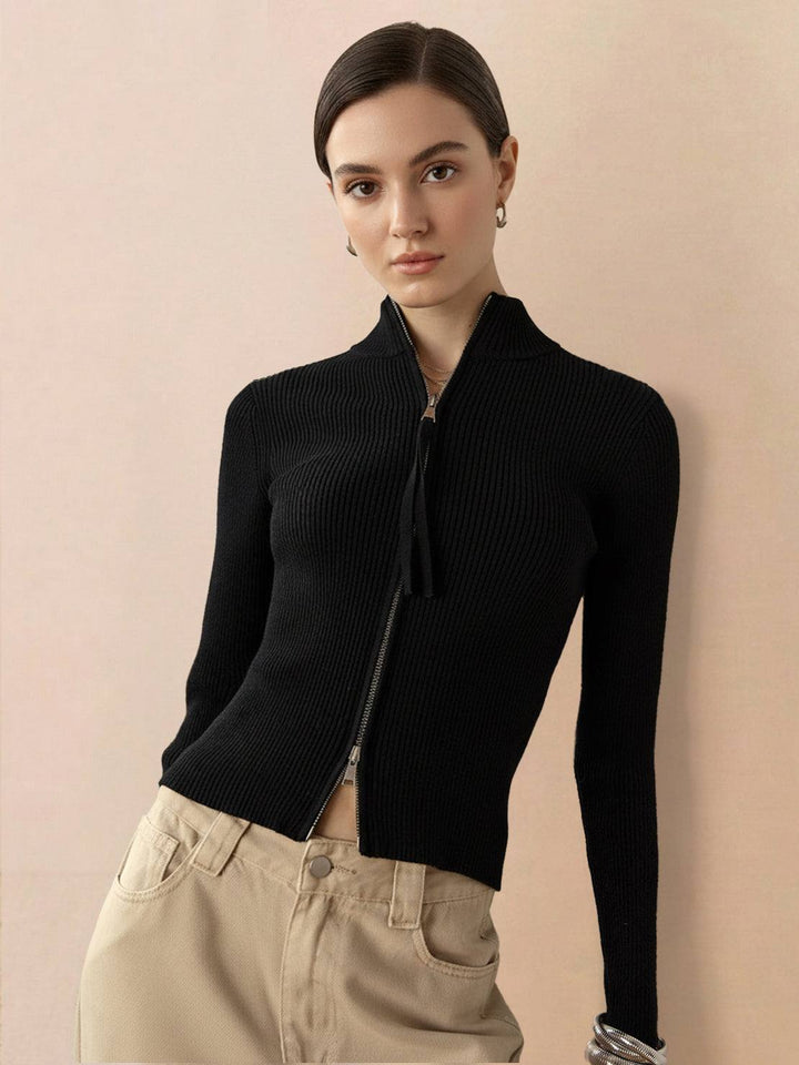 Zip-Up Knit Cardigan Jacket black image 1 