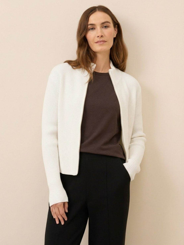 Zip-Up Knit Cardigan Jacket white image 5 