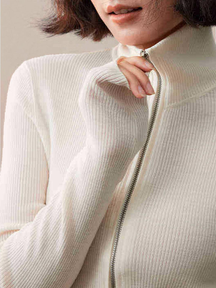 Zip-Up Knit Cardigan Jacket white image 6 