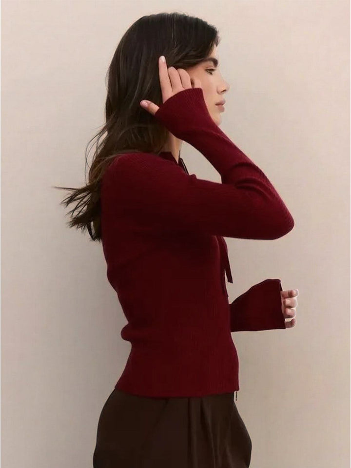 Zip-Up Knit Cardigan Jacket burgundy image 2 