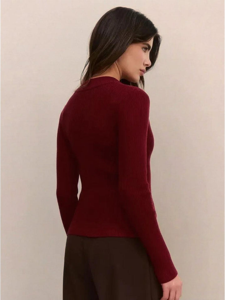 Zip-Up Knit Cardigan Jacket burgundy image 3 