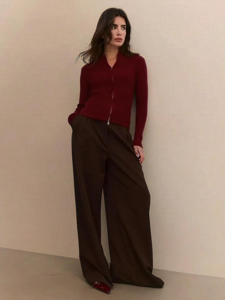 Zip-Up Knit Cardigan Jacket burgundy image 4 