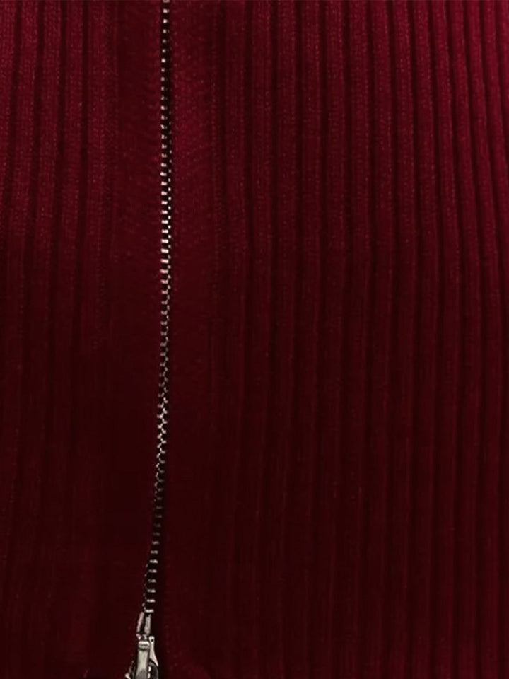 Zip-Up Knit Cardigan Jacket burgundy image 7 