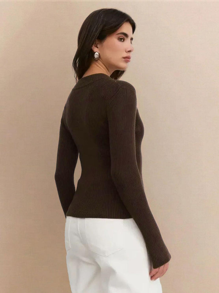 Zip-Up Knit Cardigan Jacket coffee brown image 3 