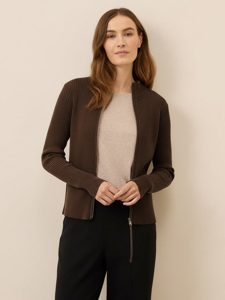 Zip-Up Knit Cardigan Jacket coffee brown image 5 