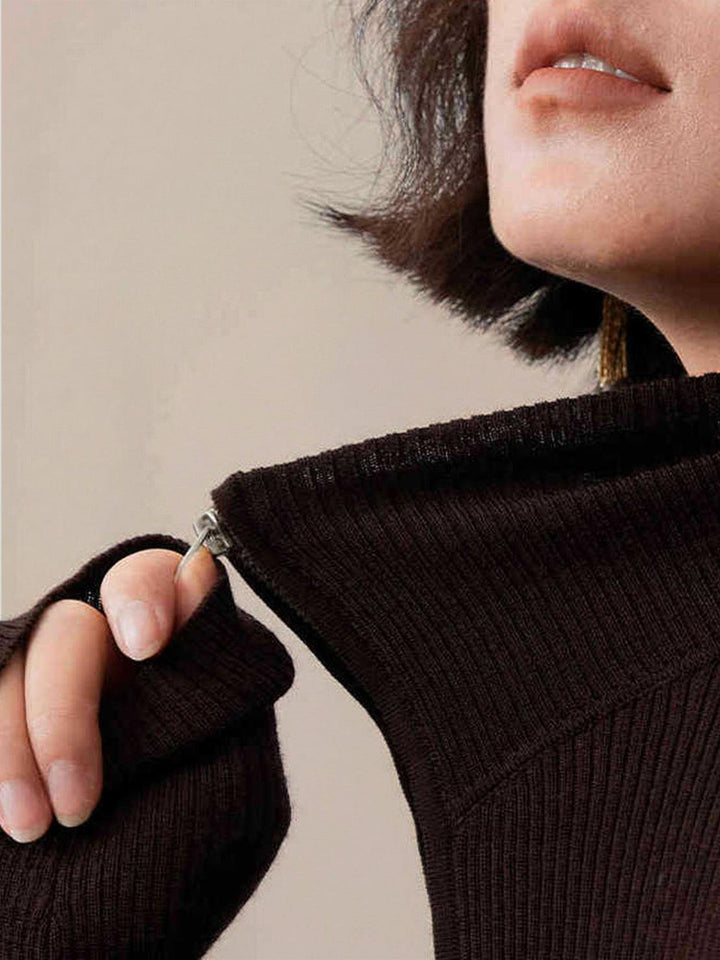 Zip-Up Knit Cardigan Jacket coffee brown image 6 