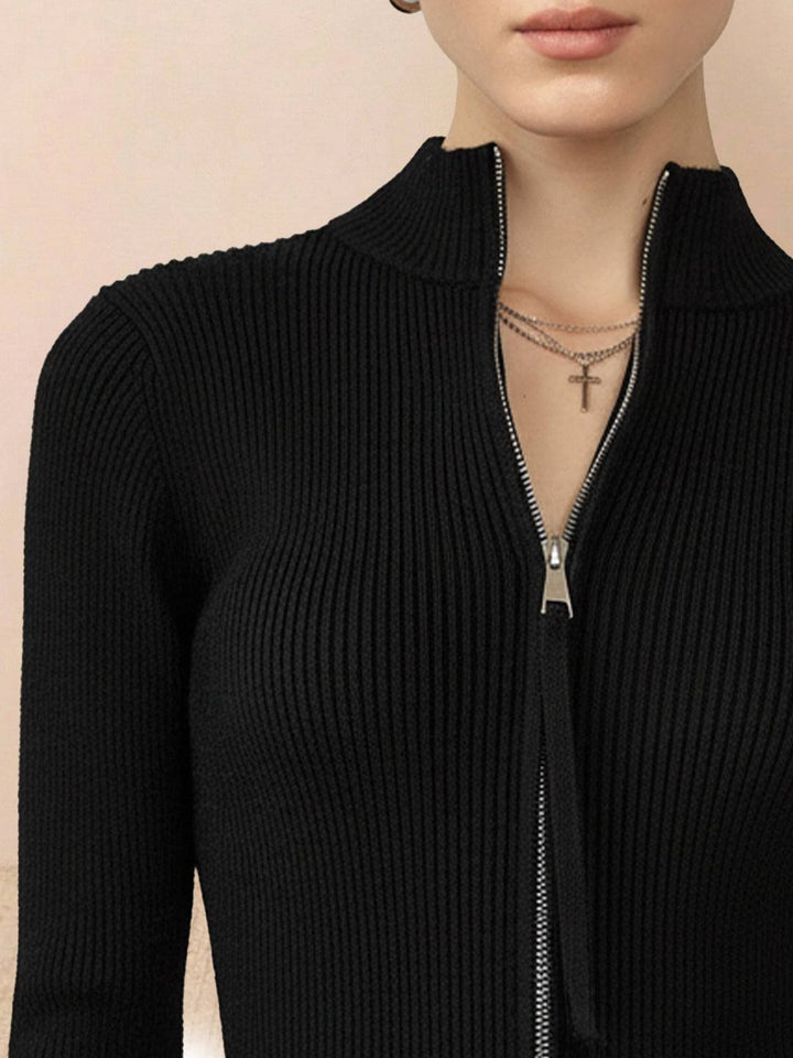 Zip-Up Knit Cardigan Jacket black image 6 