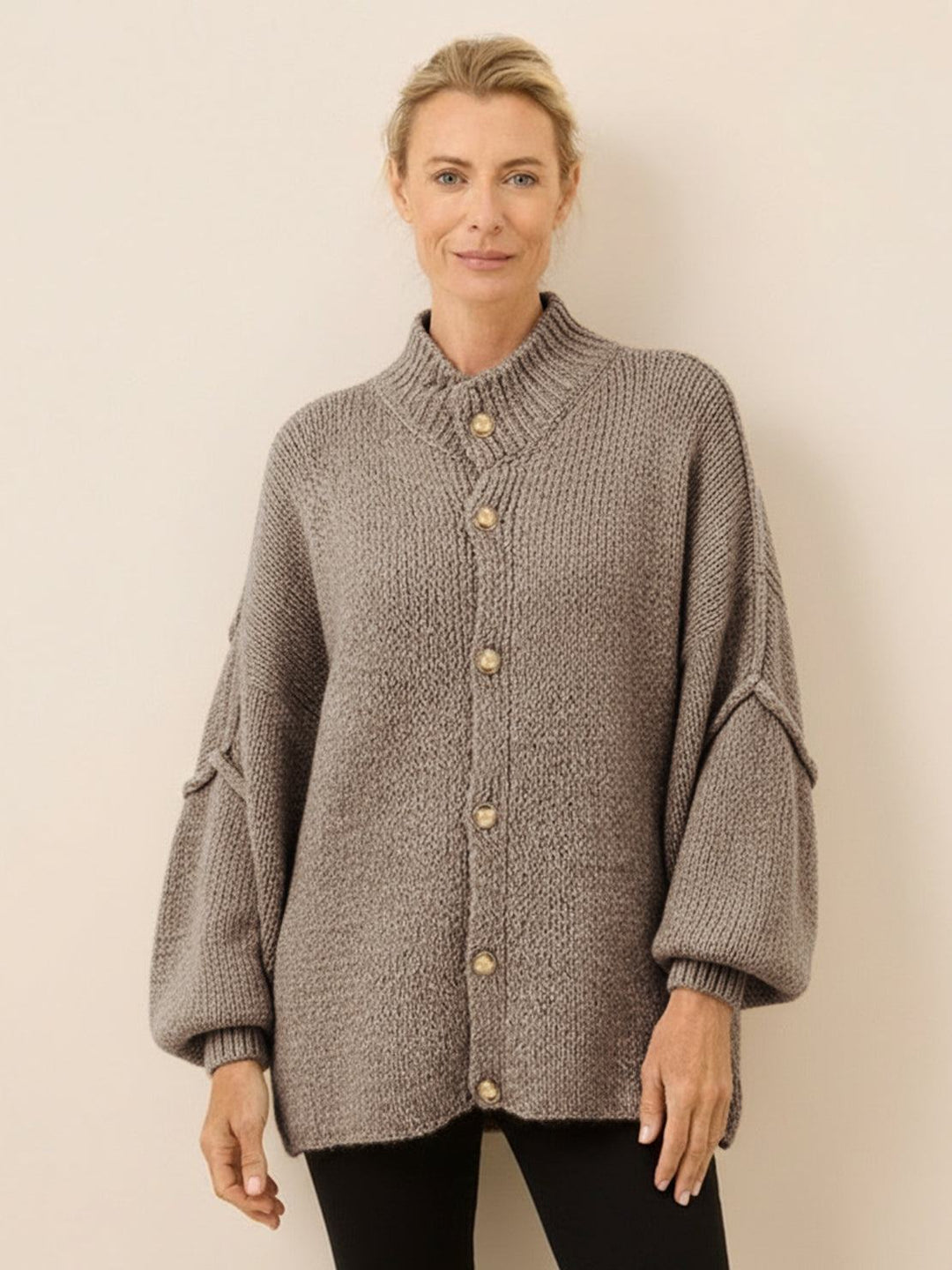 Oversized Button-Front Knit Cardigan dark khaki image 1 