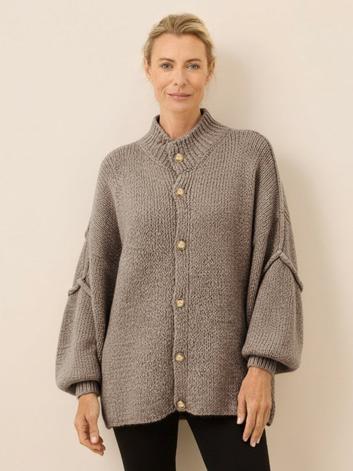 Oversized Button-Front Knit Cardigan dark khaki image 1 
