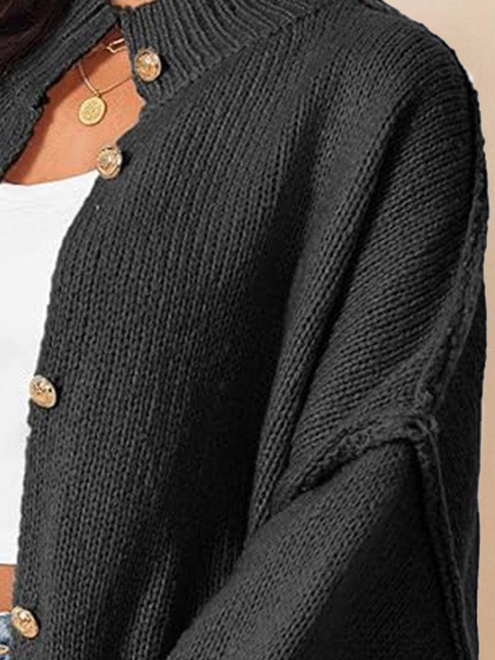 Oversized Button-Front Knit Cardigan black image 5 