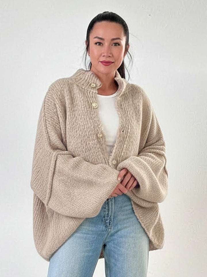 Oversized Button-Front Knit Cardigan beige image 1 