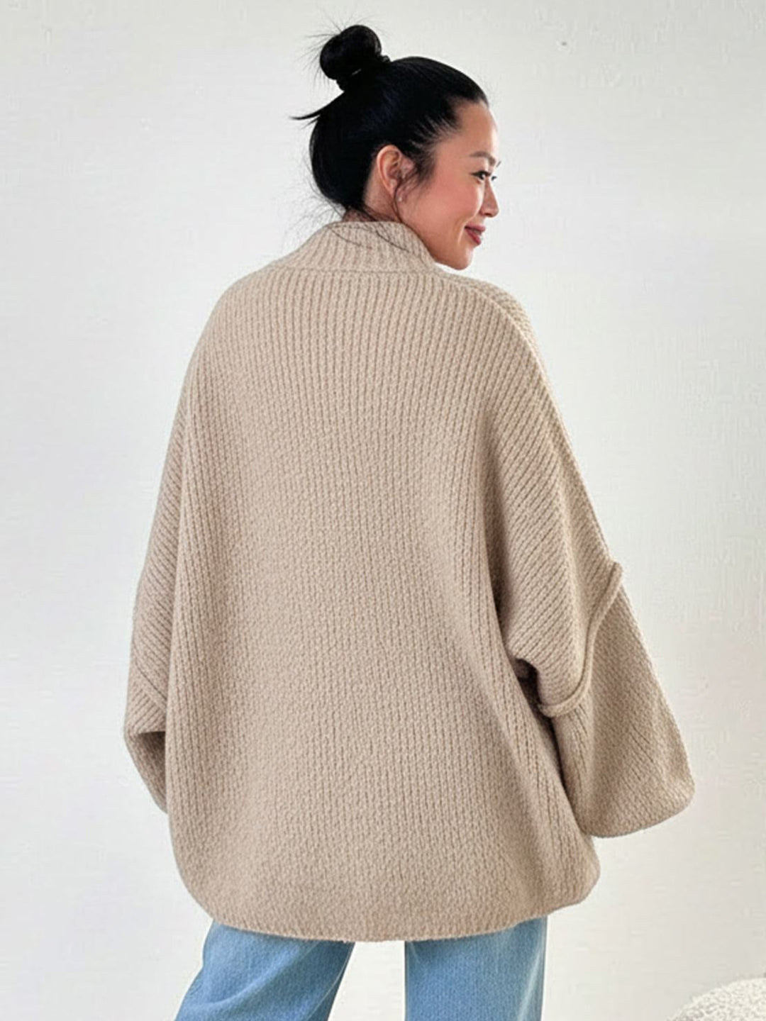Oversized Button-Front Knit Cardigan beige image 3 