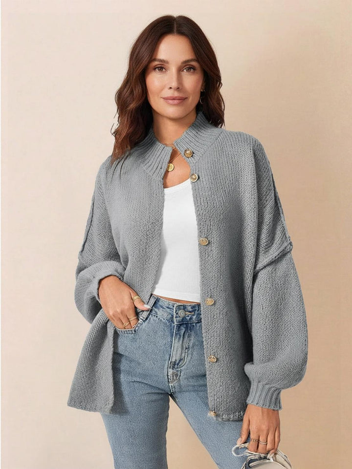 Oversized Button-Front Knit Cardigan light gray image 1 