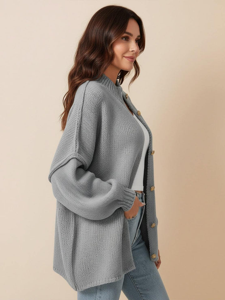 Oversized Button-Front Knit Cardigan light gray image 2 