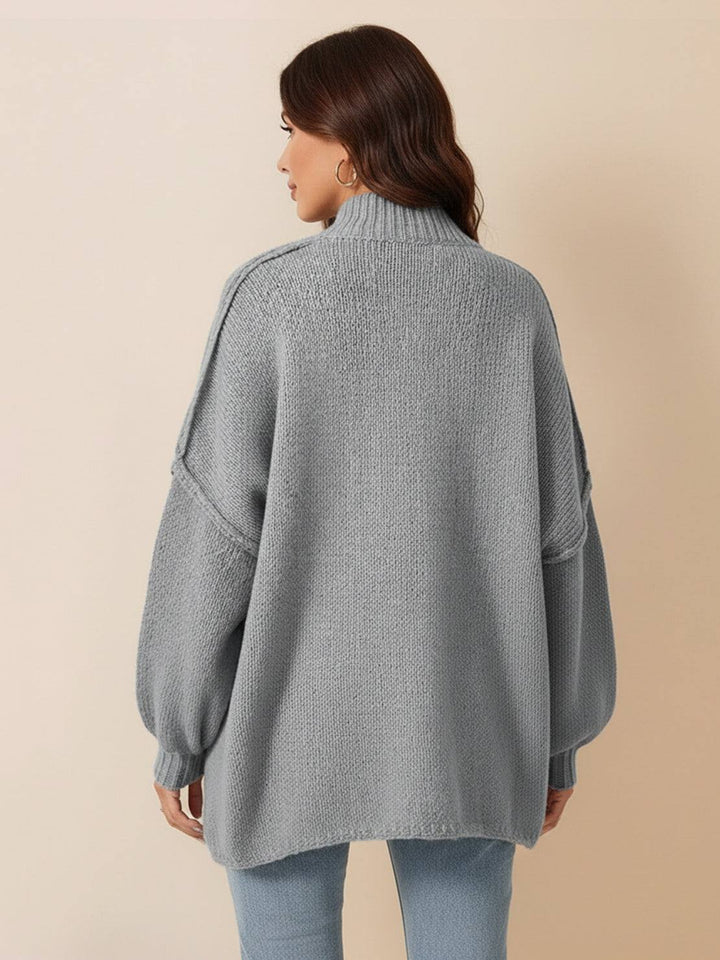 Oversized Button-Front Knit Cardigan light gray image 3 