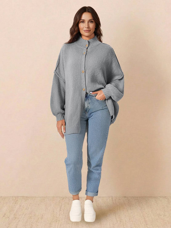 Oversized Button-Front Knit Cardigan light gray image 4 