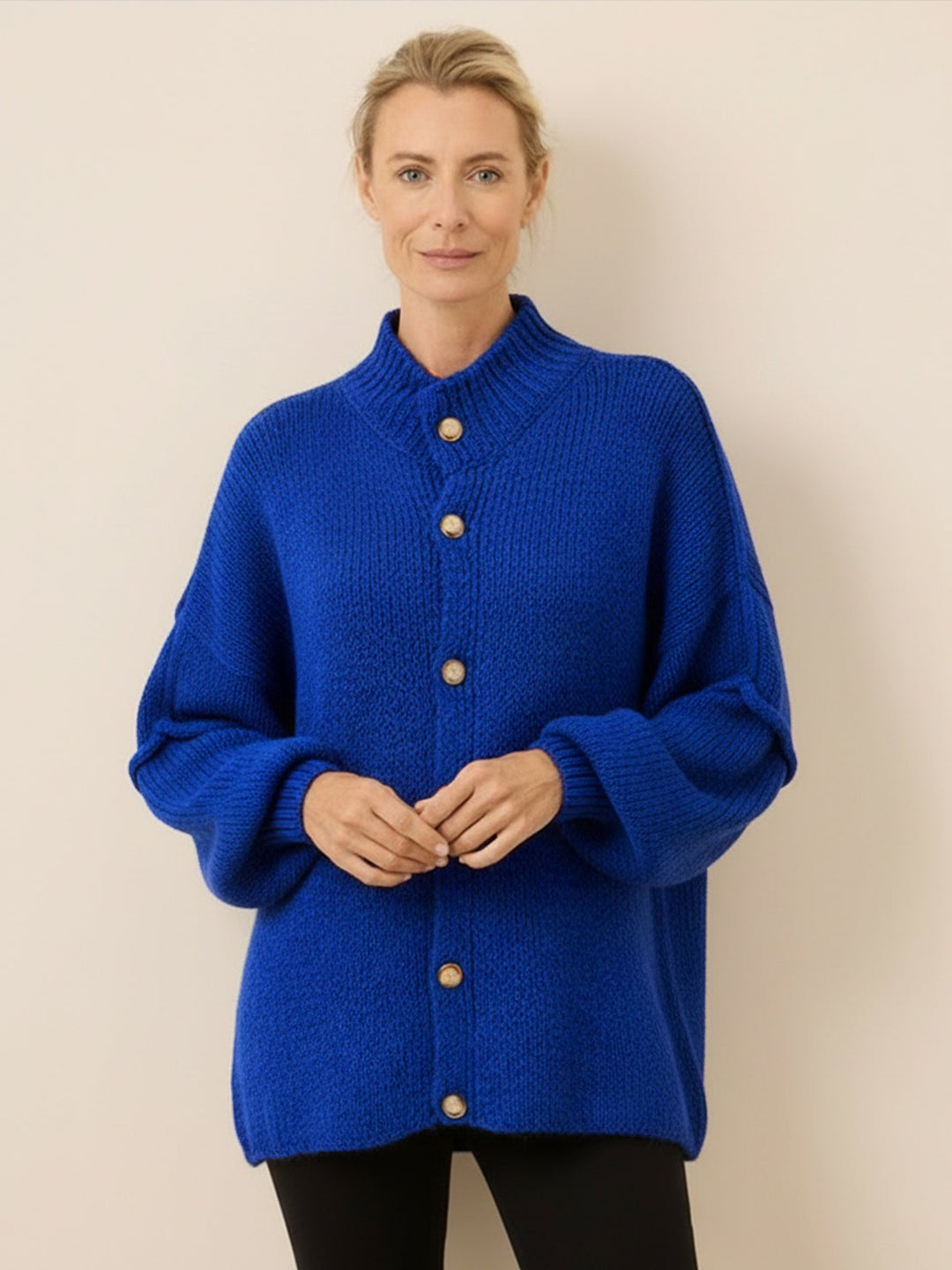 Oversized Button-Front Knit Cardigan royal blue image 1 