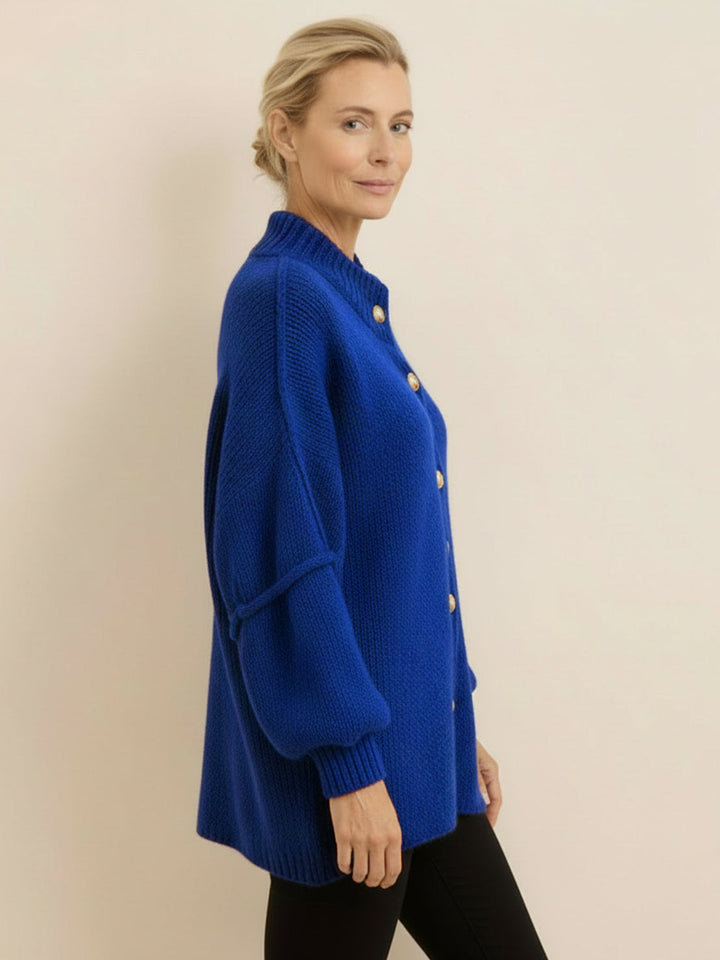 Oversized Button-Front Knit Cardigan royal blue image 2 