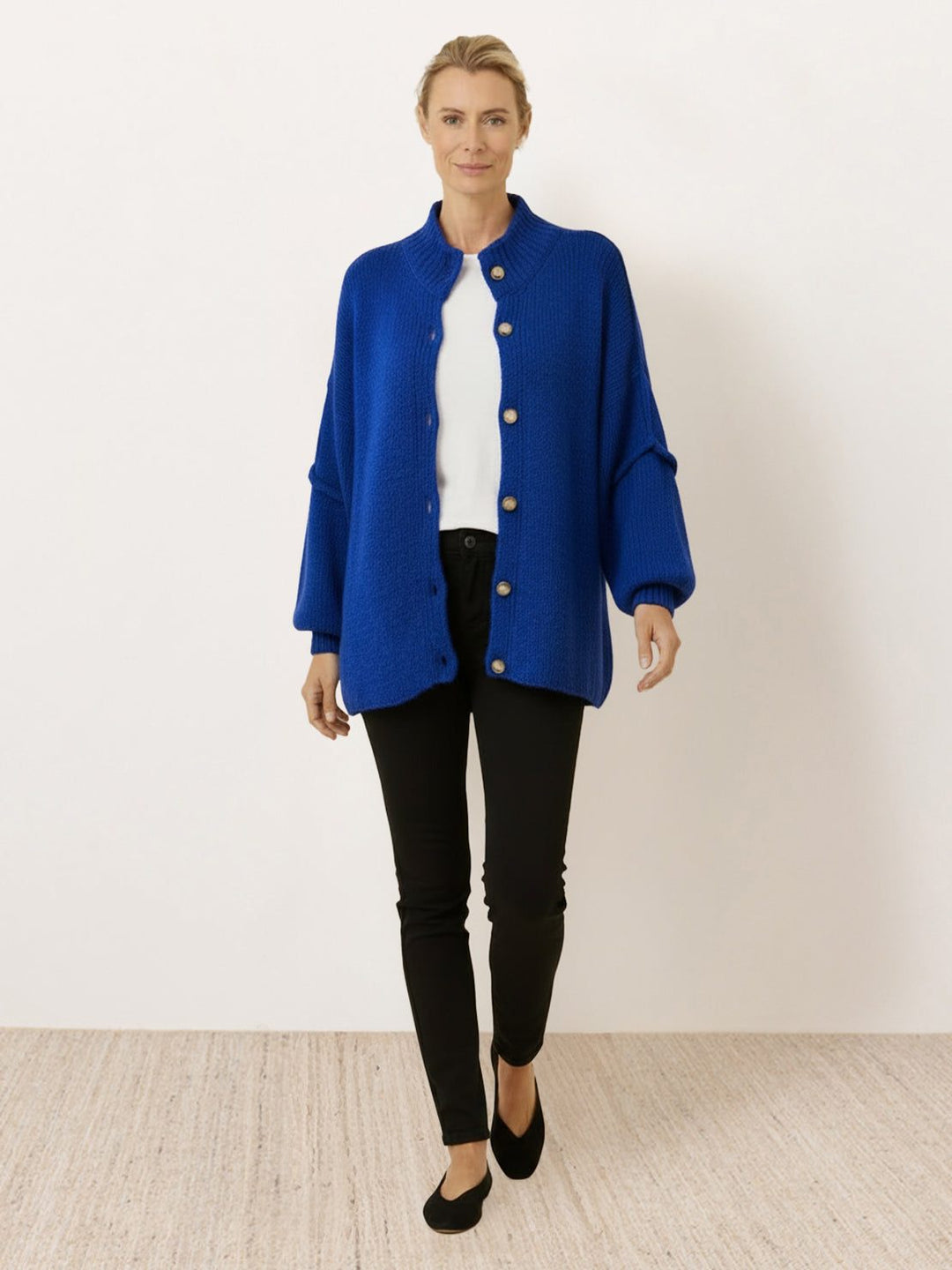 Oversized Button-Front Knit Cardigan royal blue image 4 