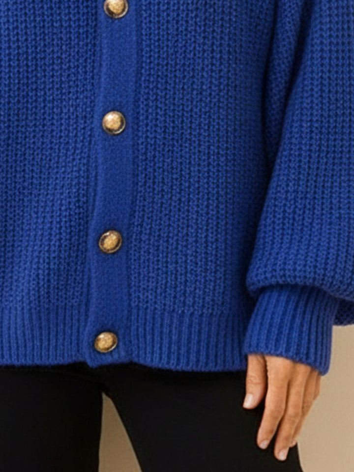 Oversized Button-Front Knit Cardigan royal blue image 5 