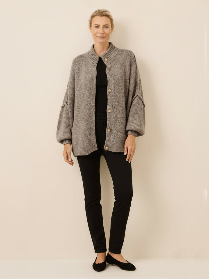Oversized Button-Front Knit Cardigan dark khaki image 4 