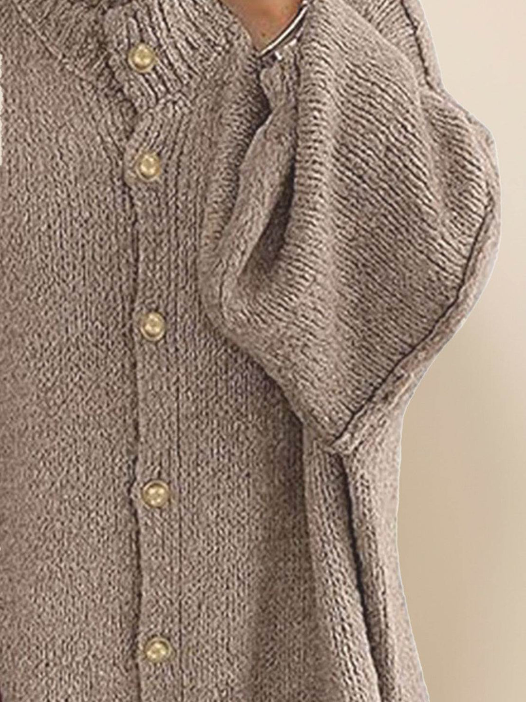 Oversized Button-Front Knit Cardigan dark khaki image 5 