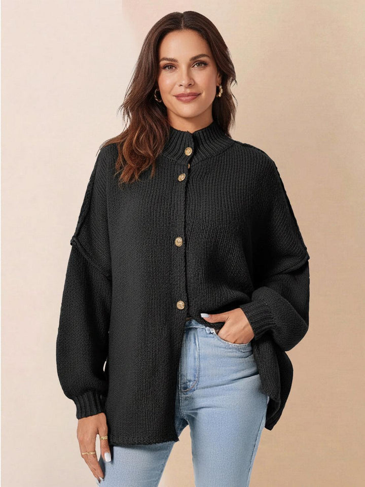 Oversized Button-Front Knit Cardigan black image 1 