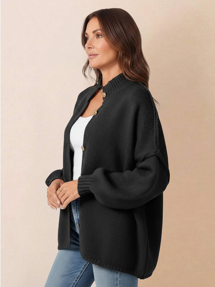 Oversized Button-Front Knit Cardigan black image 2 