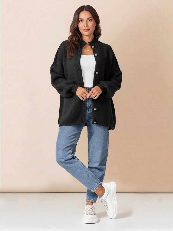 Oversized Button-Front Knit Cardigan black image 4 