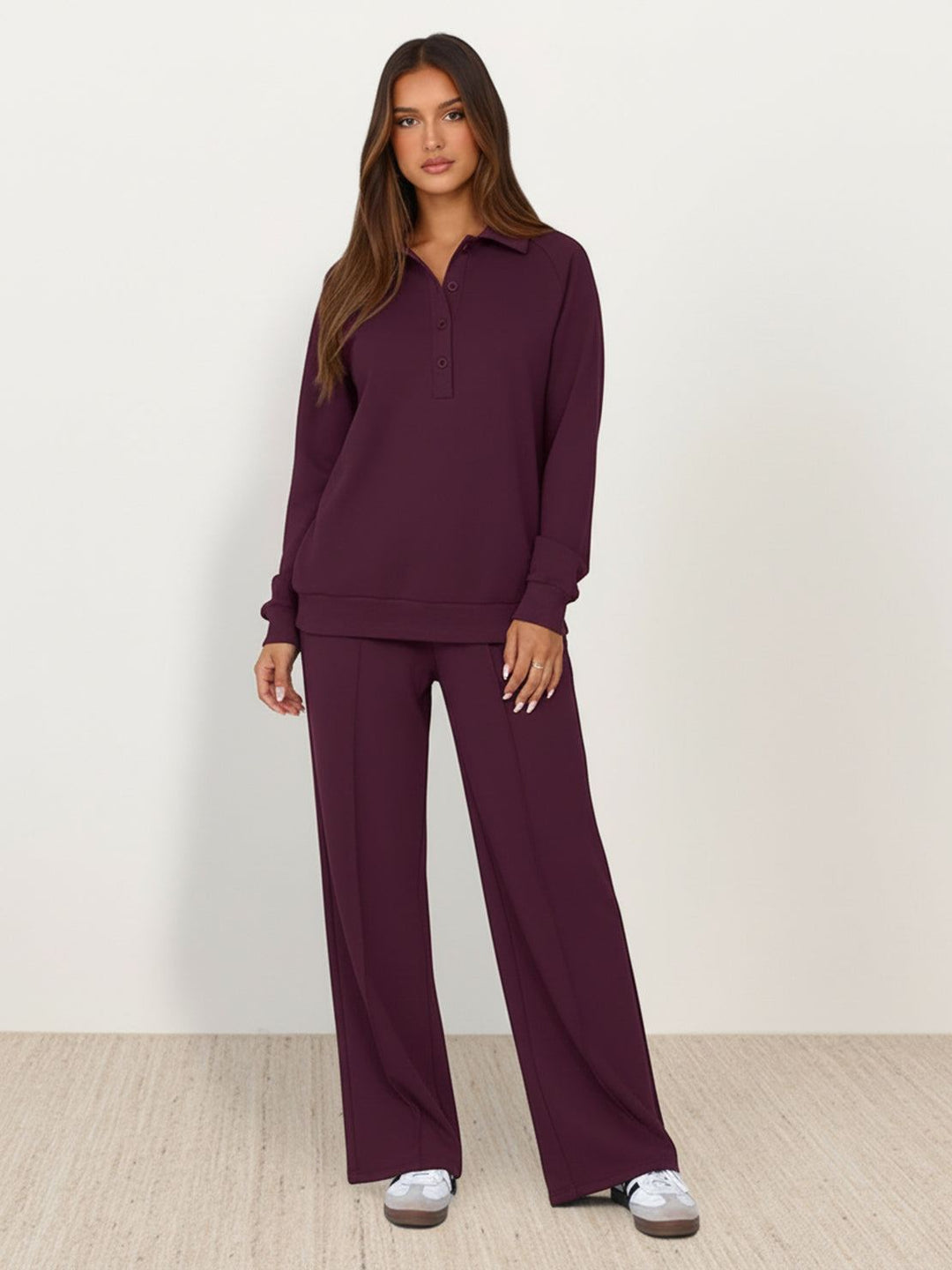 Casual Wrinkle-Free Polo Set plum image 1 #color_plum