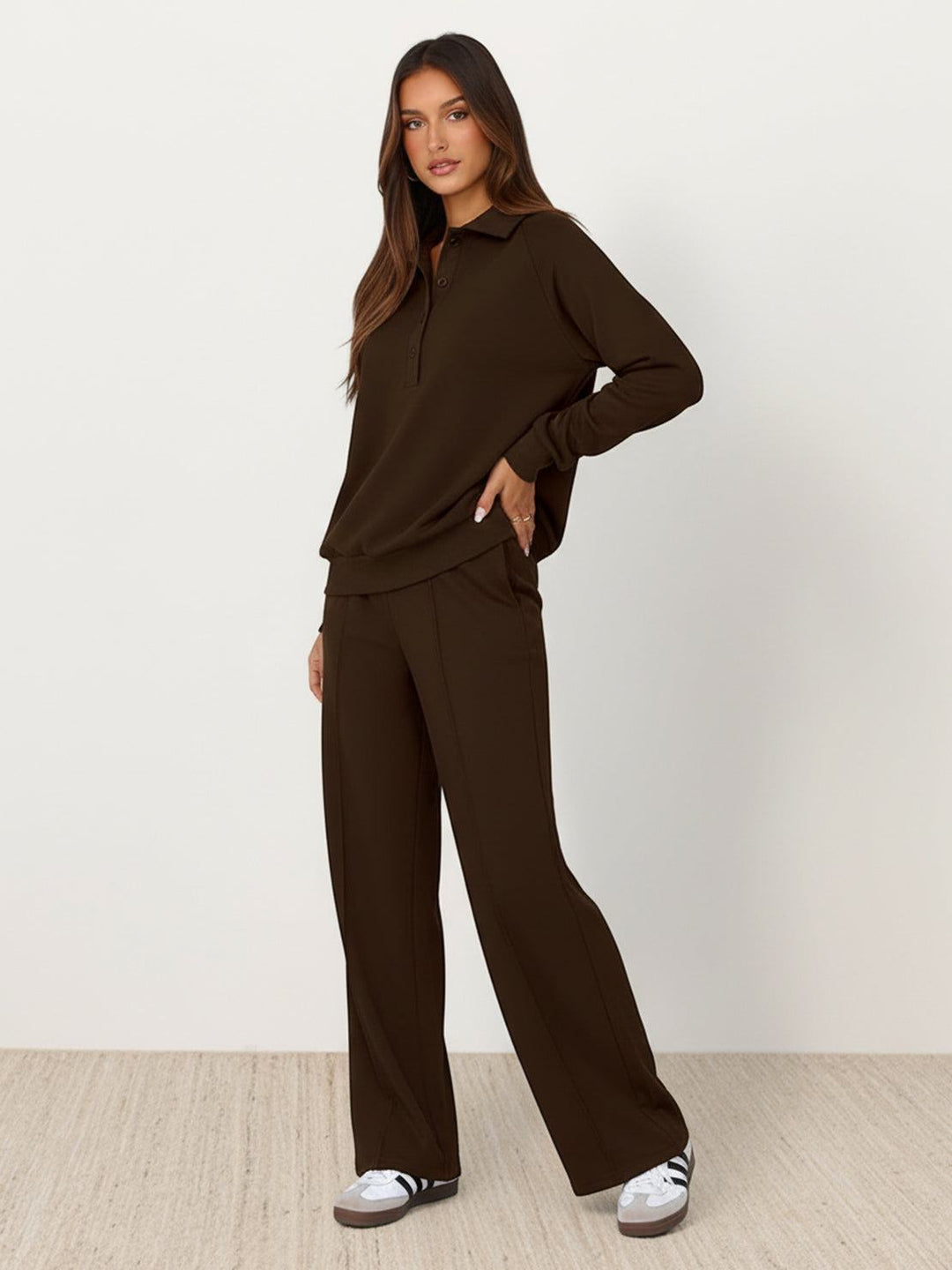 Casual Wrinkle-Free Polo Set coffee brown image 1 