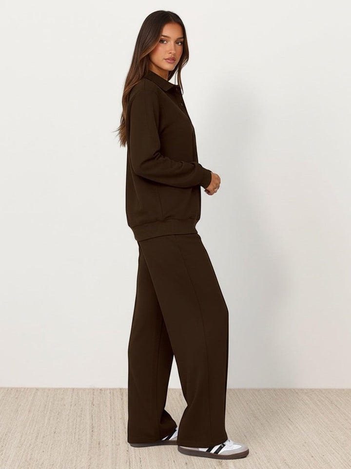 Casual Wrinkle-Free Polo Set coffee brown image 2 
