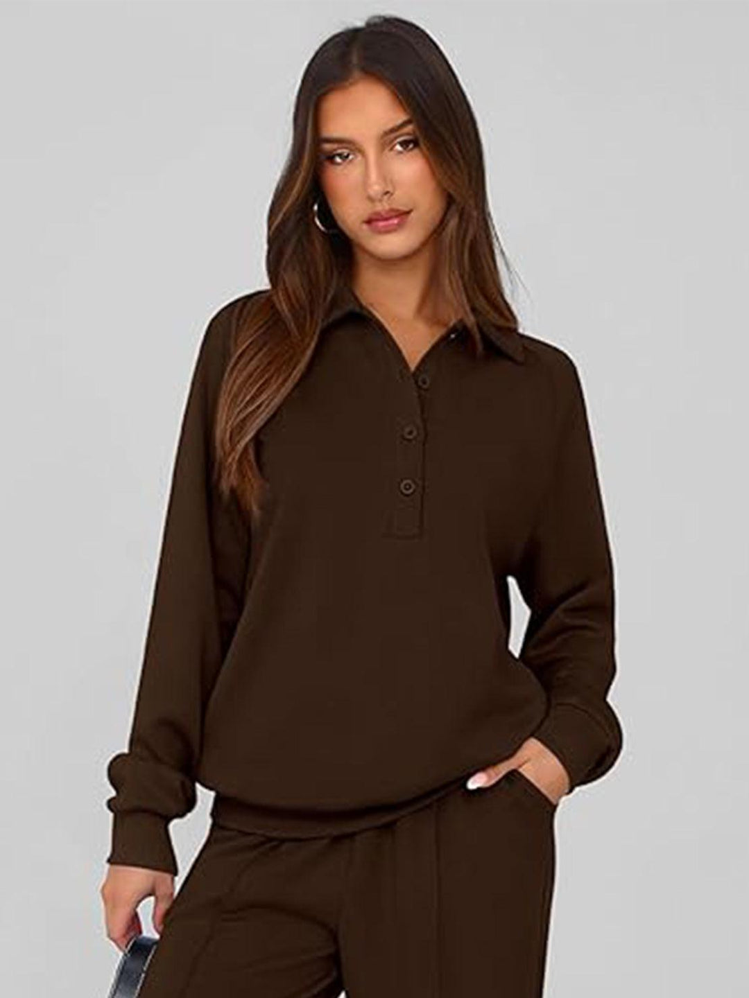 Casual Wrinkle-Free Polo Set coffee brown image 4 