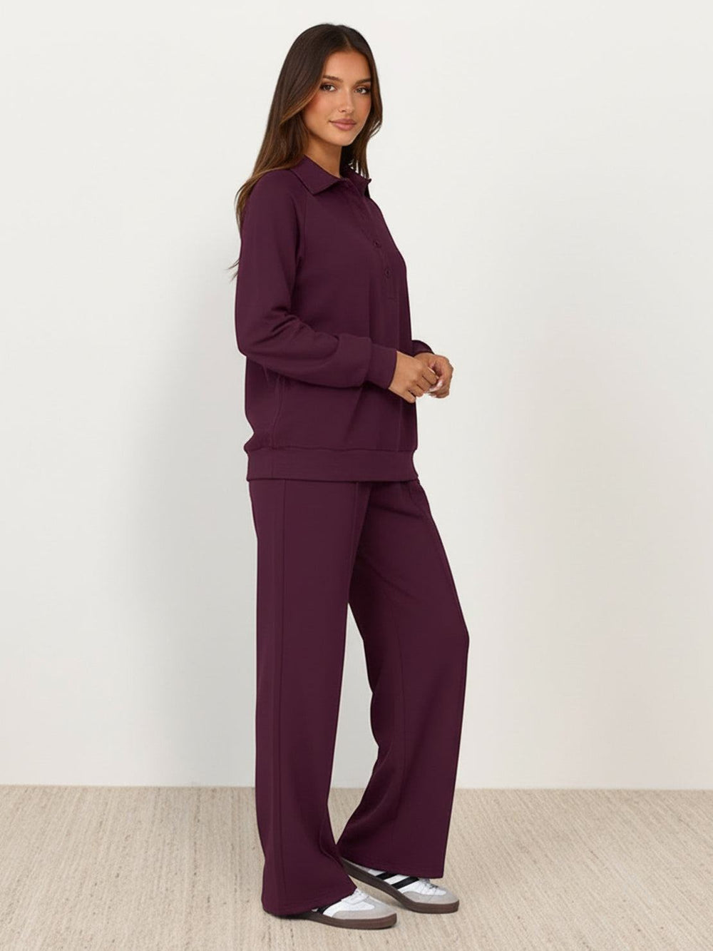 Casual Wrinkle-Free Polo Set plum image 2 #color_plum