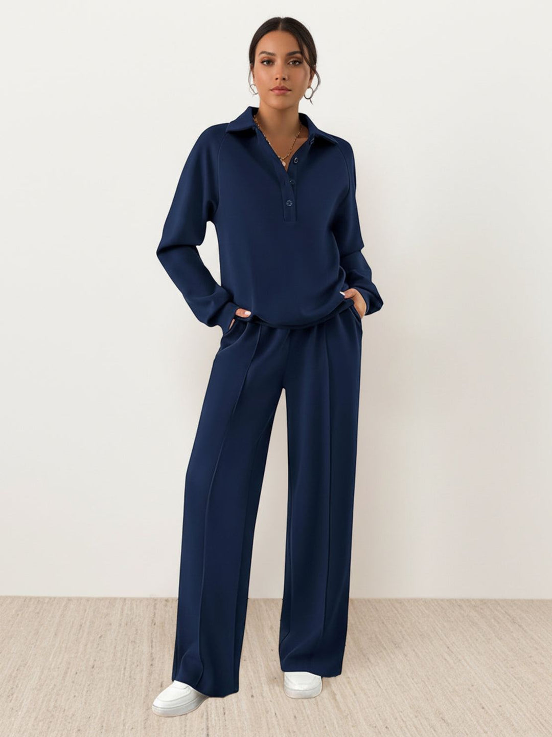 Casual Wrinkle-Free Polo Set navy blue image 1 