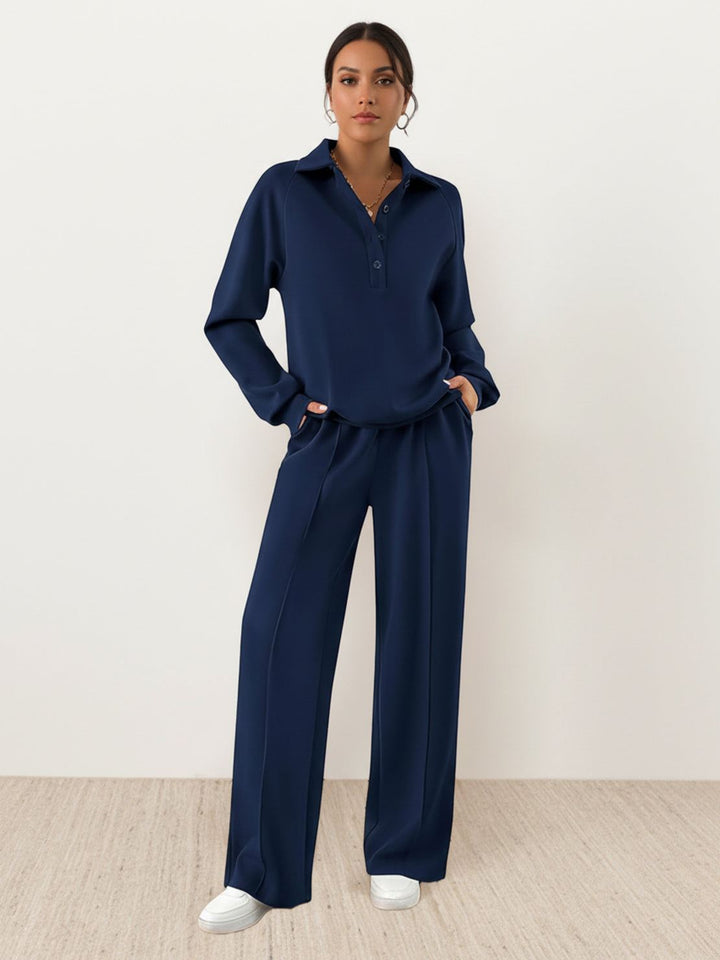 Casual Wrinkle-Free Polo Set navy blue image 1 