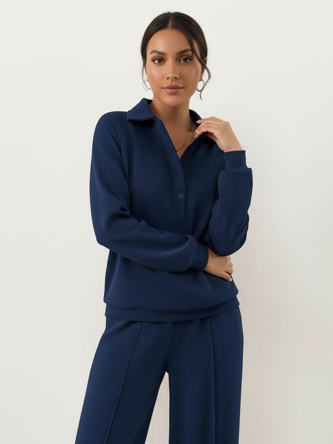 Casual Wrinkle-Free Polo Set navy blue image 4 