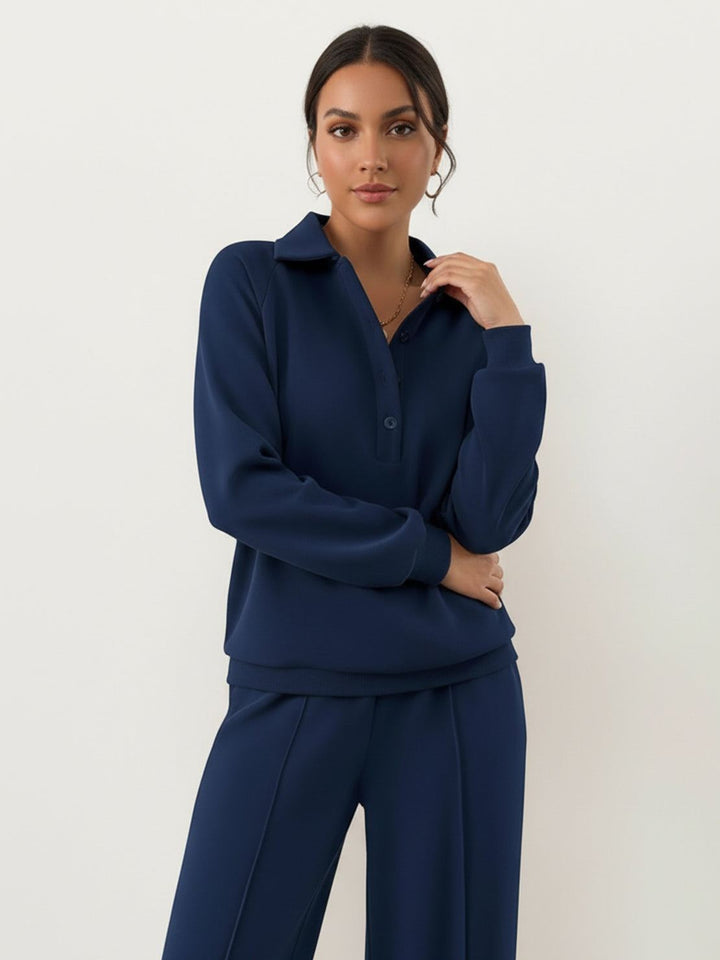 Casual Wrinkle-Free Polo Set navy blue image 4 