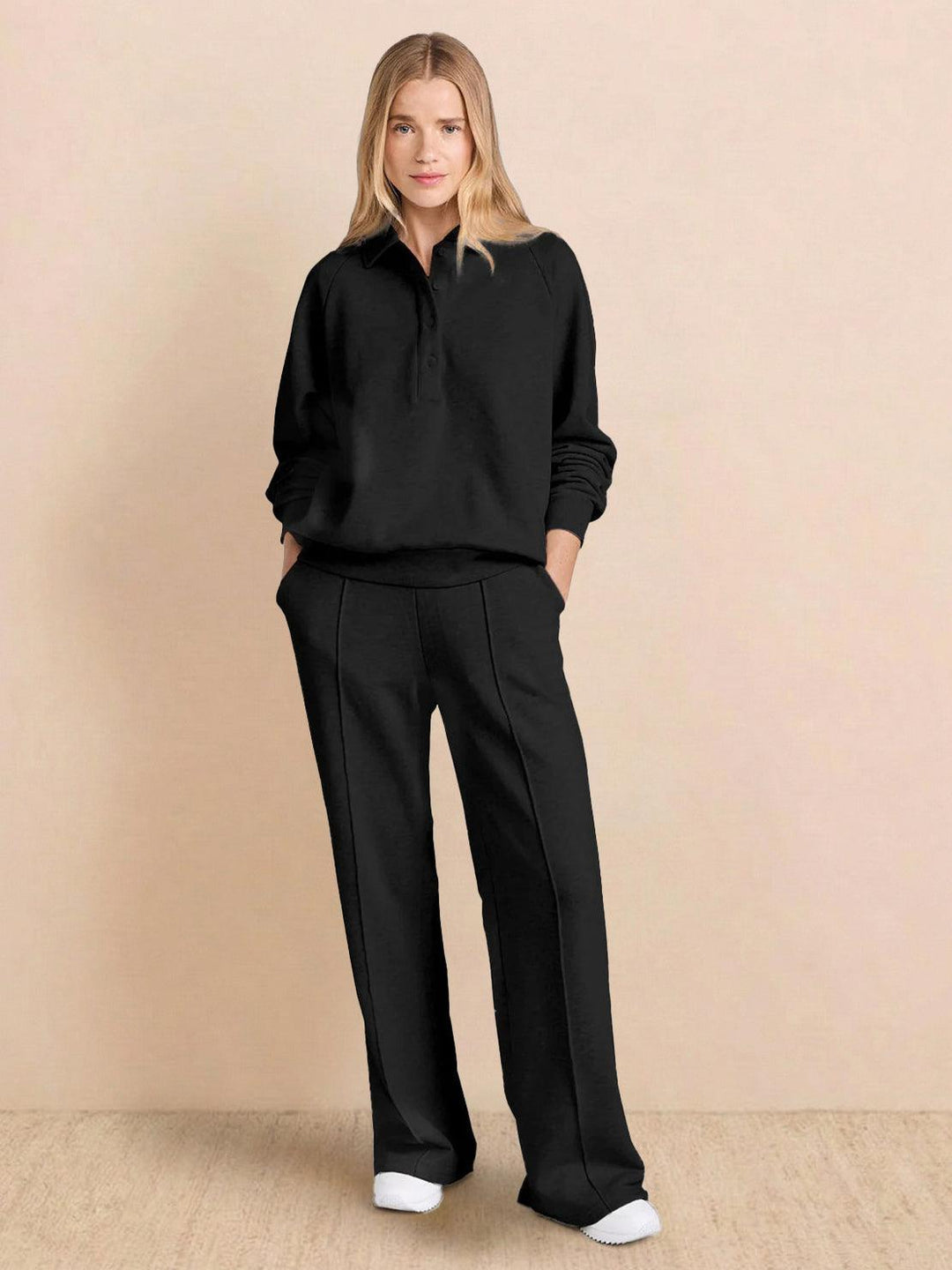 Casual Wrinkle-Free Polo Set black image 1 