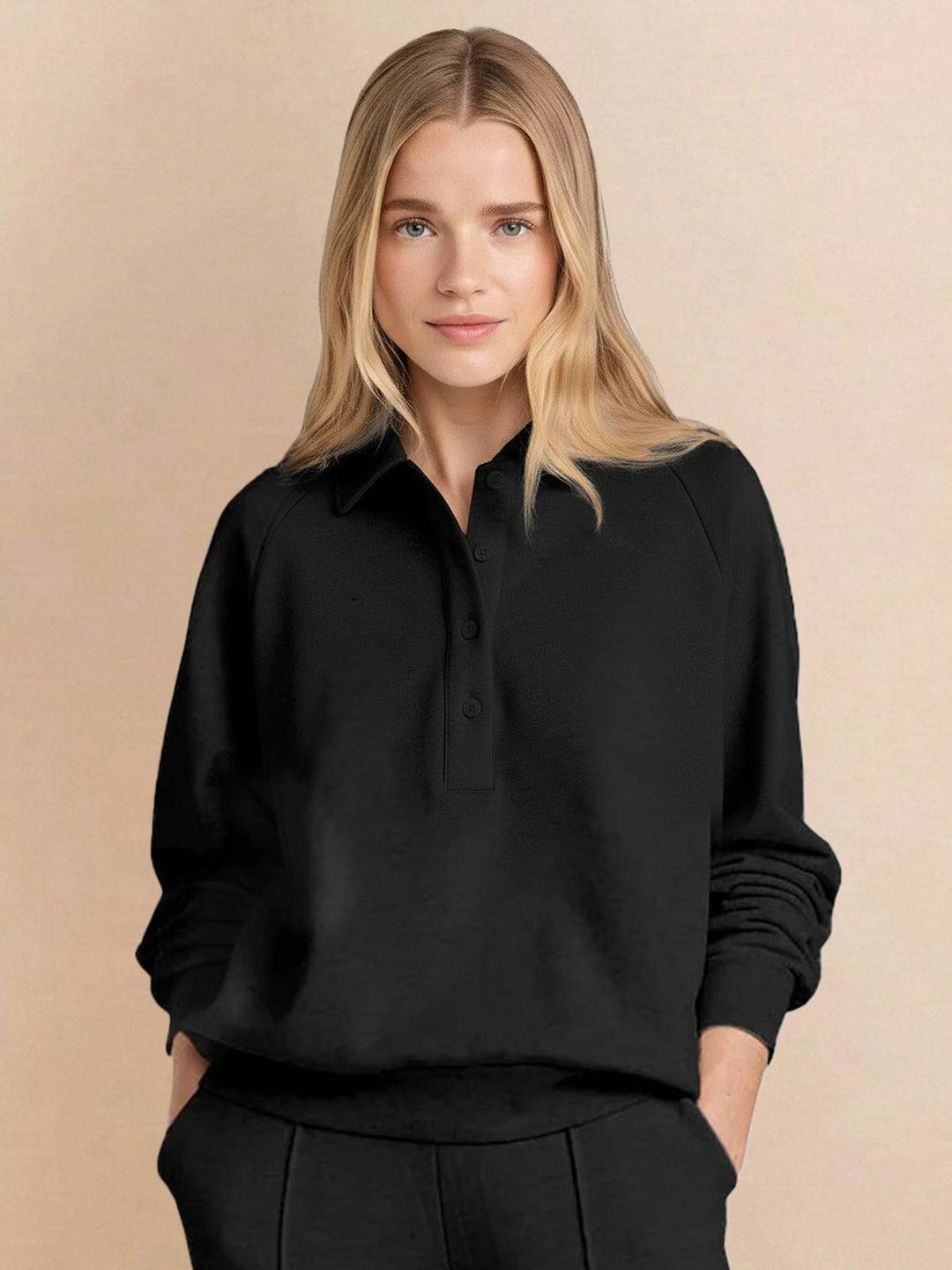 Casual Wrinkle-Free Polo Set black image 4 