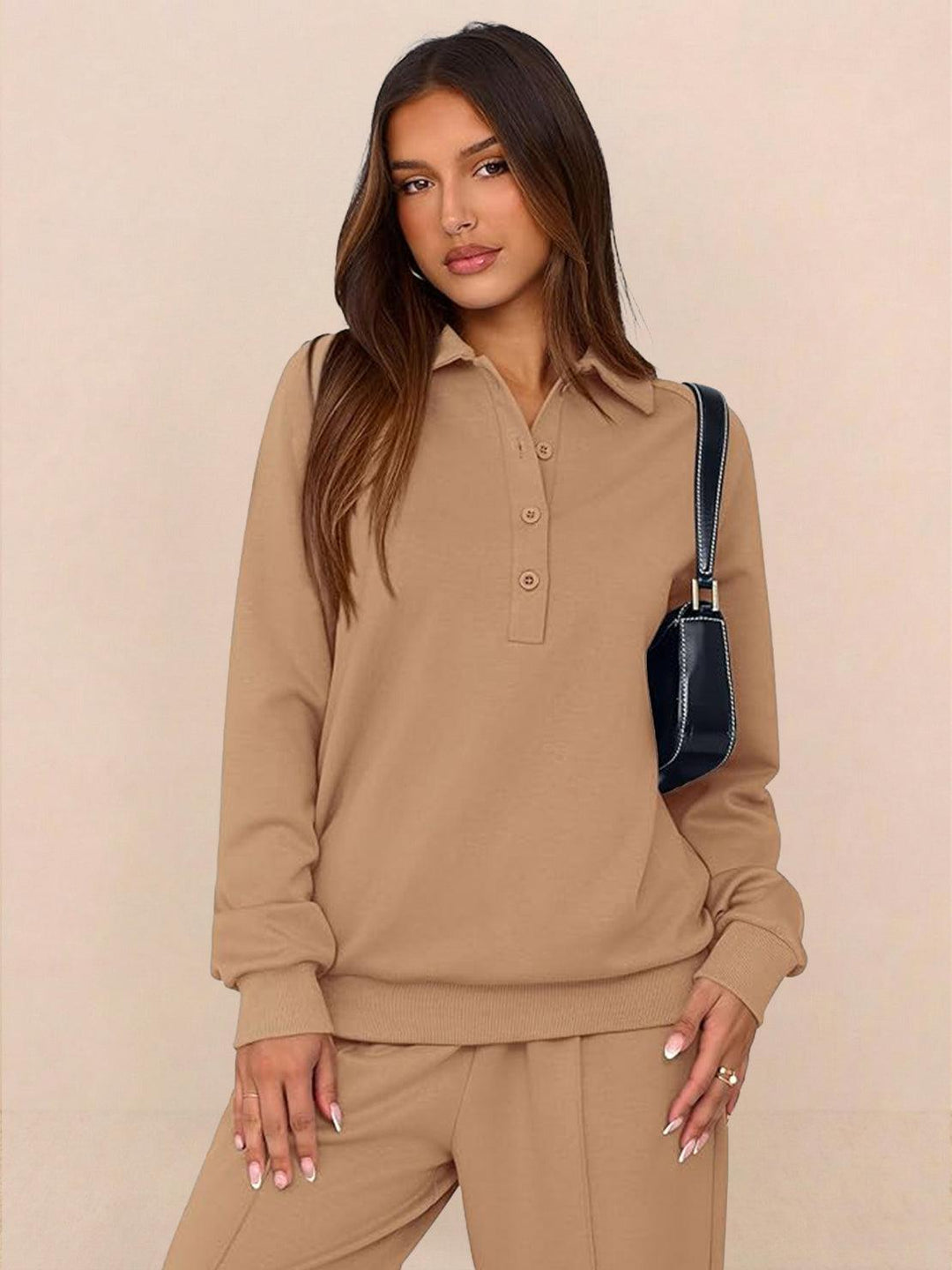 Casual Wrinkle-Free Polo Set khaki image 4 